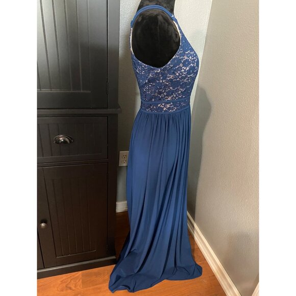 NightWay Maxi Dress Size 6 Gown Blue Lace Sequins Fit & Flare  Formal Party - Picture 10 of 12